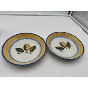 Long 2 Villeroy & Boch Amarillo Small Pasta Salad Bowl W/ Lemon Leaves 7.75”
